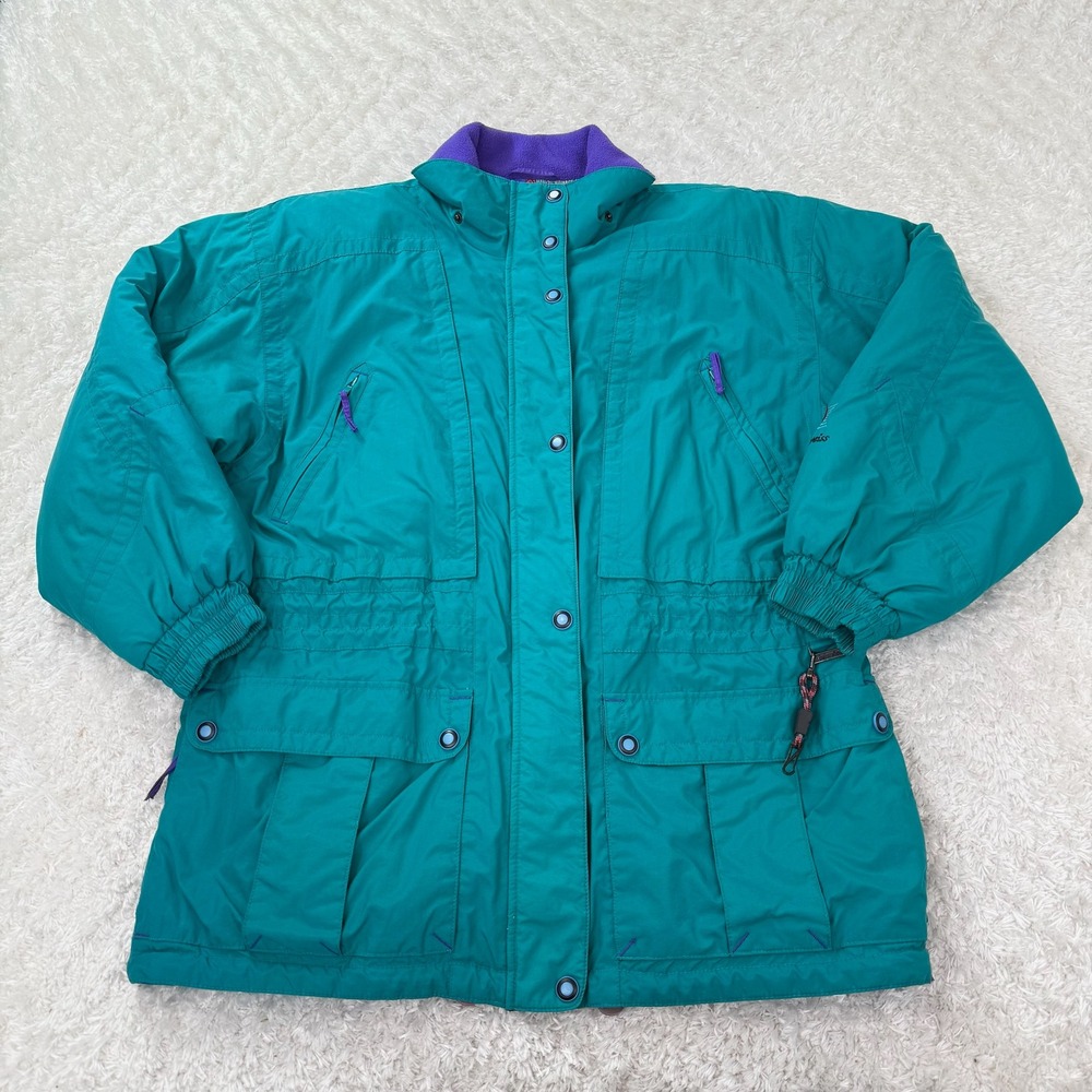 Edelweiss Jacket Women's XL Ski Wear Teal Purple Puffer Coat Ski 80s Vintage